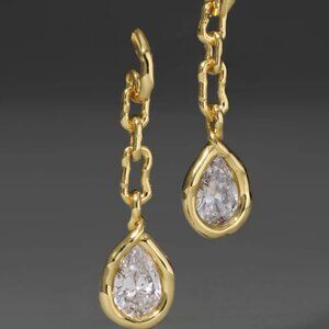 Alexis Bittar Asterales Gold Chain Link Cubic Zirconia Pear Drop Earrings NIB